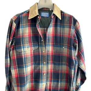 Pendleton‎ Elbow Patch Trail Shirt Wool Plaid Suede Small USA Utility Workwear